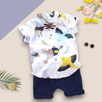 WinsKart Baby Boys & Baby Girls Party(Festive) Shirt Shorts(DOVEBIRD_WHITE_BLUE)
