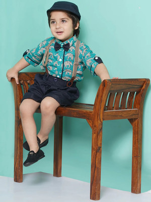 Mukhiyaajee Baby Boys Party(Festive) Shirt Shorts(Sea Green)