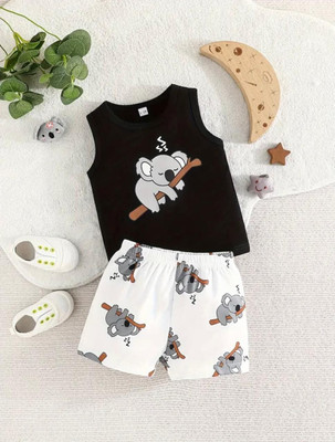 Highlightshop Baby Boys & Baby Girls Casual T-shirt Shorts(White)