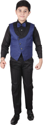 PRO ETHIC Boys Party(Festive) Waistcoat Shirt, Pant, Waistcoat, Bow Tie(Blue, Black)