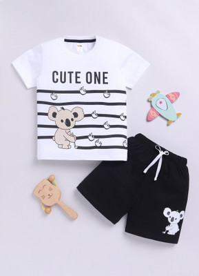 LITTLE NINJA Baby Boys Casual T-shirt Shorts(WHITE BLACK)