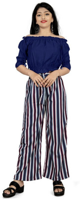 vroxa creation Girls Casual Top Trouser(blue)