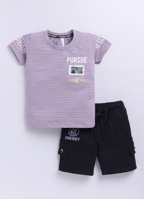 TOONYPORT Boys Casual T-shirt Shorts(Lavender, Black)