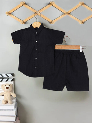 HETSHREE FASHION Boys Party(Festive) Shirt Shorts(BLACK)