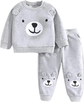 Mayneisha Baby Boys & Baby Girls Casual Sweatshirt Track Suit(Grey-Bear)