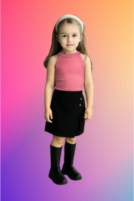 Riyanshi Collect Girls Casual Top Shorts(Pink, Black)