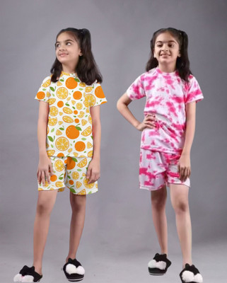 FEBVIBE Girls Casual T-shirt Shorts(Multicolor 44)