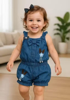 SHIVKUMARSTORE Baby Girls Casual Top Shorts(Blue Denim Jacket ,Blue denim Shorts,White printed top)
