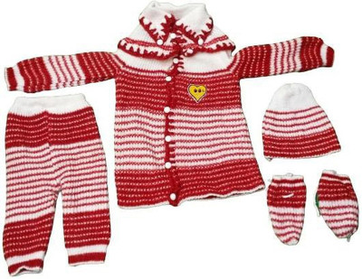 AA R HOSIERY Baby Boys & Baby Girls Casual Sweater Pyjama, Cap, Socks(Red)