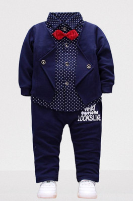 KHODIYAR FASHION Baby Boys Casual Jacket Track Pants, Bow Tie, Shirt(BLUE)