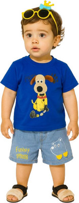 MiniMighty Baby Boys Casual T-shirt Shorts(BLUE)