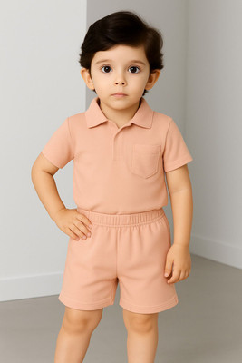 Kenvi Textile Baby Boys Casual T-shirt Shorts(Pink)