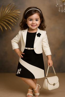 MHABIBA Baby Girls Party(Festive) Skirt Blazer(White, Black)
