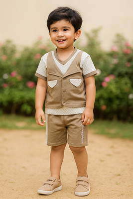 Wishkaro Baby Boys Casual T-shirt Shorts(Brown)