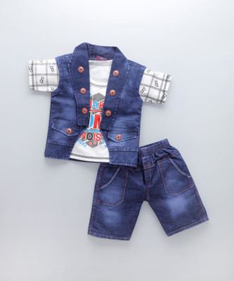 Ajmer Dresses Baby Boys & Baby Girls Casual T-shirt Jacket, Shorts(White)