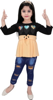 RIYACOLLECTION2 Girls Party(Festive) Top Jeans(Grey, Blue)