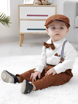 Kiddique Boys Party(Festive) Shirt Pant, Suspenders, Bow Tie, Cap(WHITE)
