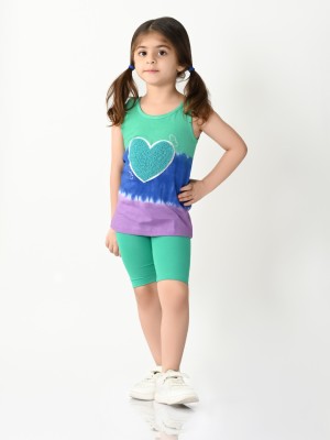 BONKIDS Girls Casual T-shirt Legging(Multi/Green)