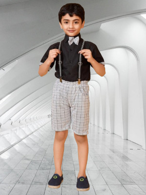 JANNIFASHION Baby Boys Casual Shirt Belt, Pant, Shirt(BLACK, WHITE)