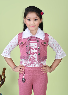 AngelFashion Girls Casual Top Capri(Pink)