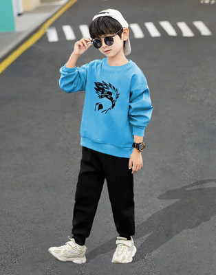 Zoomen Boys Casual T-shirt Track Pants(Light Blue)