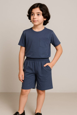 Kenvi Textile Baby Boys Casual T-shirt Shorts(Blue)