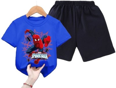 My Swag Baby Boys & Baby Girls Spiderman Casual T-shirt Shorts(Blue)