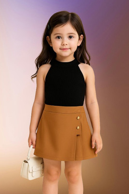 RIYANSHI Girls Casual Top Skirt(Black, Brown)