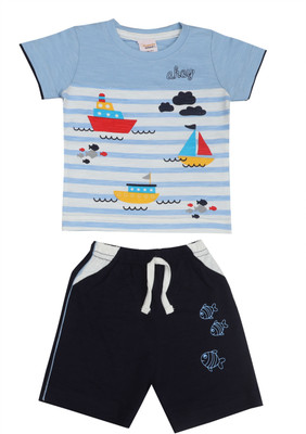 happiee bears Baby Boys Casual T-shirt Shorts(Blue)