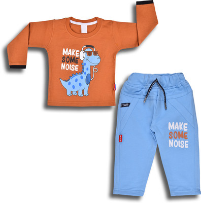 Wishkaro Baby Boys Casual T-shirt Pant(Brown, Blue)
