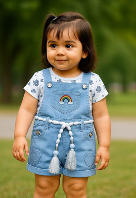 Buble Duble Baby Girls Party(Festive) Dungaree Dungaree(Blue & White)