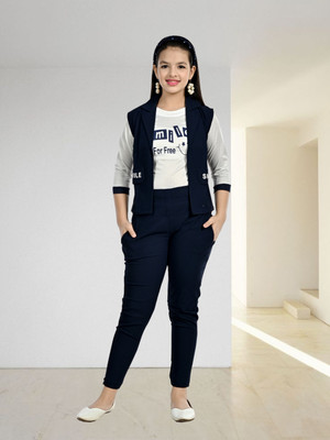 BELSHY Girls Casual Top Pant(NAVY)