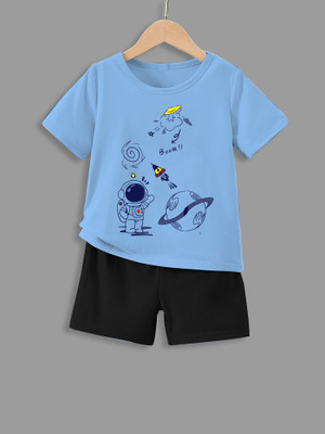 Hunter Wolfs Boys & Girls Party(Festive) T-shirt Shorts(sky blue)