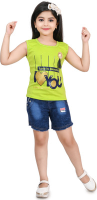 primefshion Baby Girls Party(Festive) Top Shorts(Green)