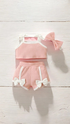 PORPY Baby Girls Casual Top Shorts(Peach)