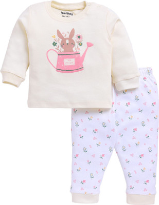 Smart Baby Baby Boys & Baby Girls Casual T-shirt Pyjama(Yellow & White)