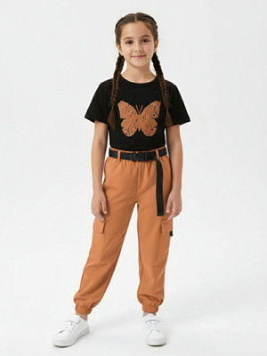 HouseOfCommon Girls Casual T-shirt Pant(BLACK & COFFIE)