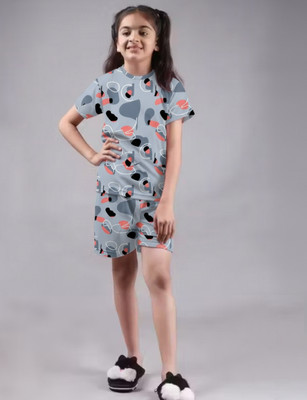 FEBVIBE Girls Casual T-shirt Shorts(Grey)