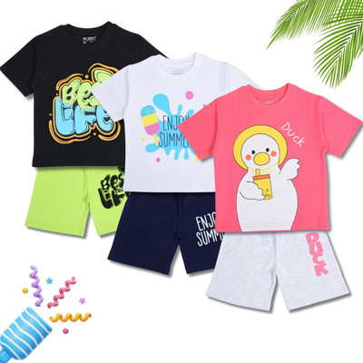 Worton Fashion Baby Boys Casual T-shirt Shorts(Pink, White & Black)
