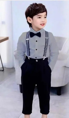 HV CREATION Boys Party(Festive) Shirt Pant, Bow Tie, Suspenders(GREY)