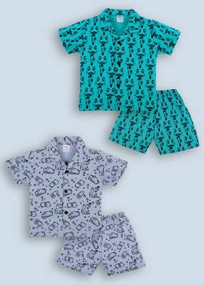 3BROS Baby Boys & Baby Girls Casual Shirt Shorts(Grey,Royal Green)