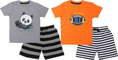Nayaba Wears Baby Boys Casual T-shirt Shorts(Grey - Orange)