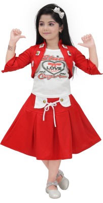 embark Baby Girls Party(Festive) Top Skirt, Jacket(Red)