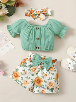 AVOVU Baby Girls Casual Top Top, Shorts(GREEN)