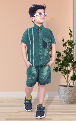 SRFASHION Boys Casual Shirt Jacket, Pant(Green)