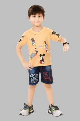 MR Feshion Boys Casual T-shirt Shorts(Orange Mickey)