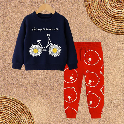 psv fashion Boys & Girls Casual Sweatshirt Pant(Navy & Red)