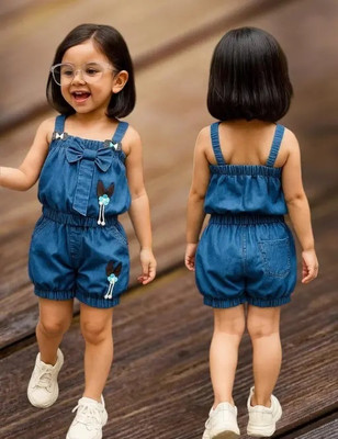 Rathore store Baby Girls Casual Top Shorts(Blue Denim Top Shoulder Strap, Blue Short)