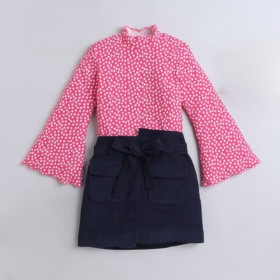 taffykids Girls Casual Top Skirt(Pink/Navy)