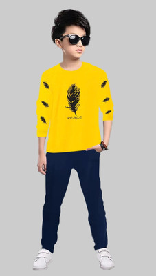SIXER Boys Casual T-shirt Track Pants(YELLOW, BLUE)
